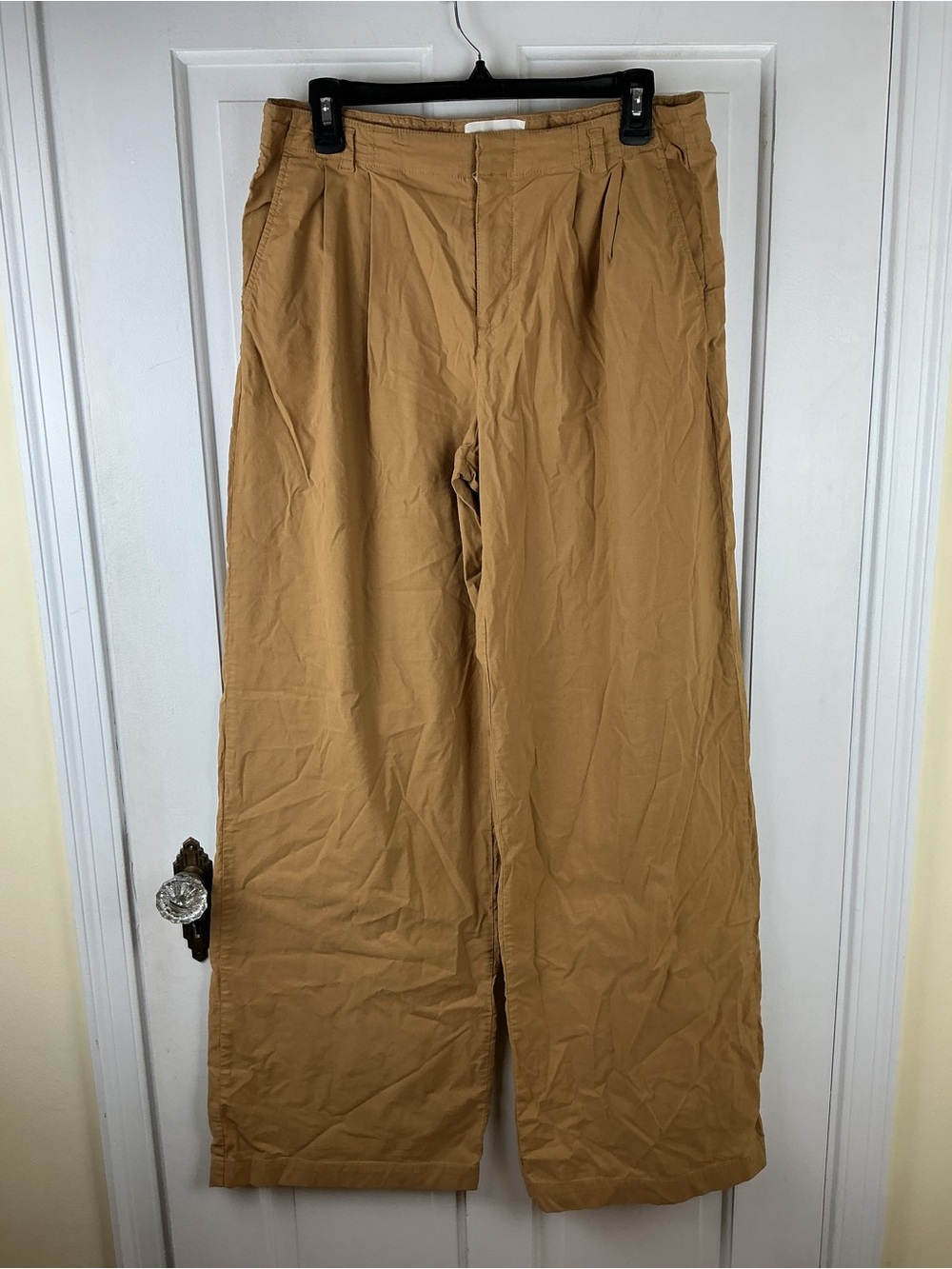 Anthropologie Wide Leg Trousers Low Rise 10.5" Size 6 Tall Tan Wheat - Picture 2 of 9